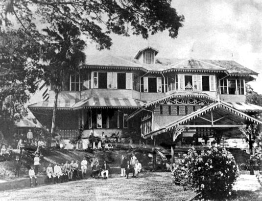 Coblentz House, St. Anns. St. Ann's Port of Spain Trinidad. where King George V was received by the late Leon Agostini 1881 Photographer unknown.jpg Signed- Maurique 19 ??.jpg